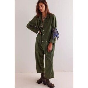 Free People We The Free Margarita Jumpsuit Utility Rigid Denim Wide Leg S 282138